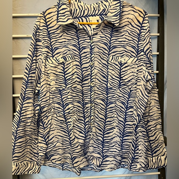 Chico's Blue and White Zebra Print Button Down Shirt - Picture 1 of 2
